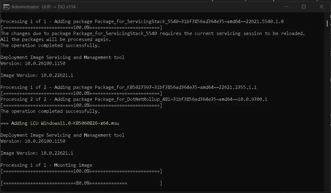 Example of terminal window when ISO is being created
